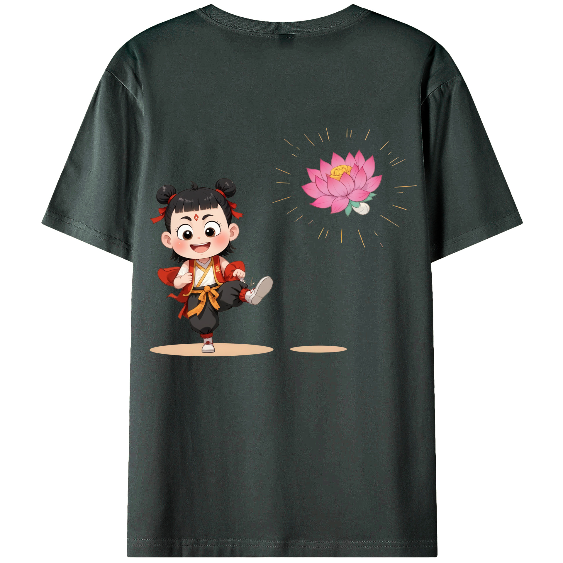 （画像用） Ne Zha 2 ナタ 魔童の大暴れ 綿100％ メンズ半袖Tシャツ（バックプリント） 通気性